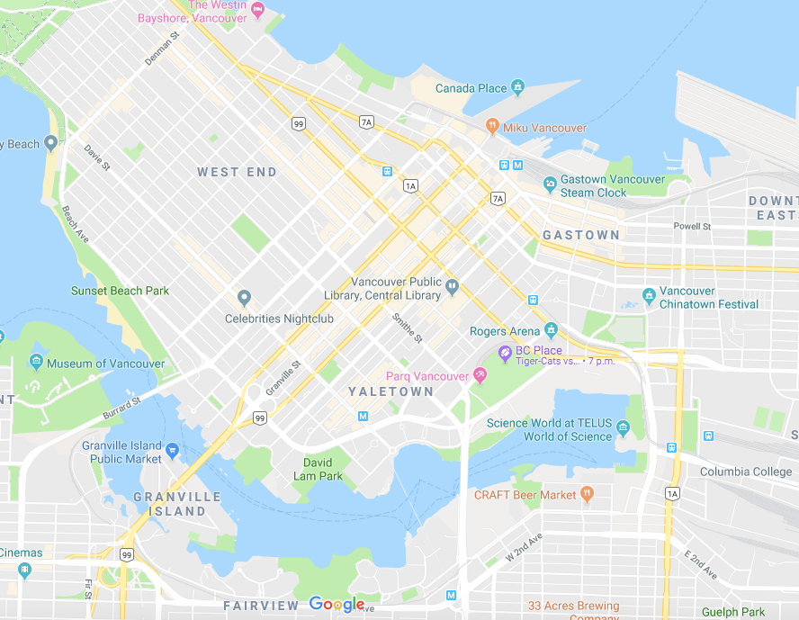 A map of downtown Vancouver